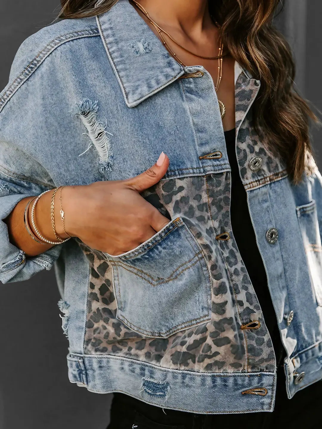 Karen™ Leo Print Denim Jacket